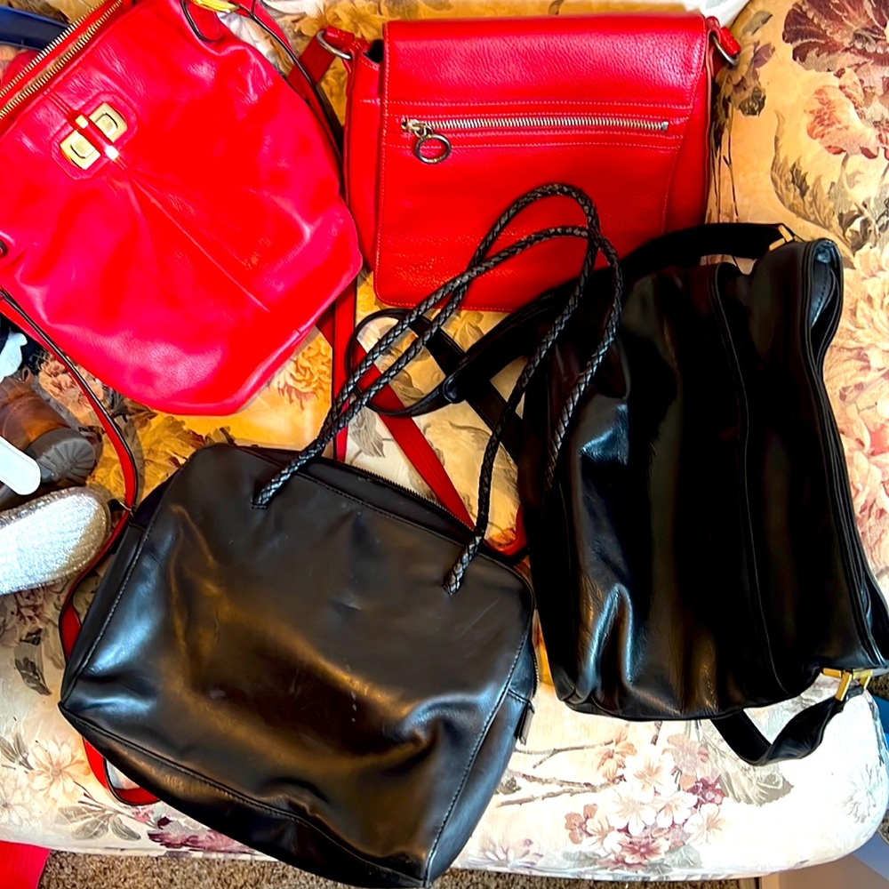 Genuine leather medium satchel shoulder bags sold separately black/red